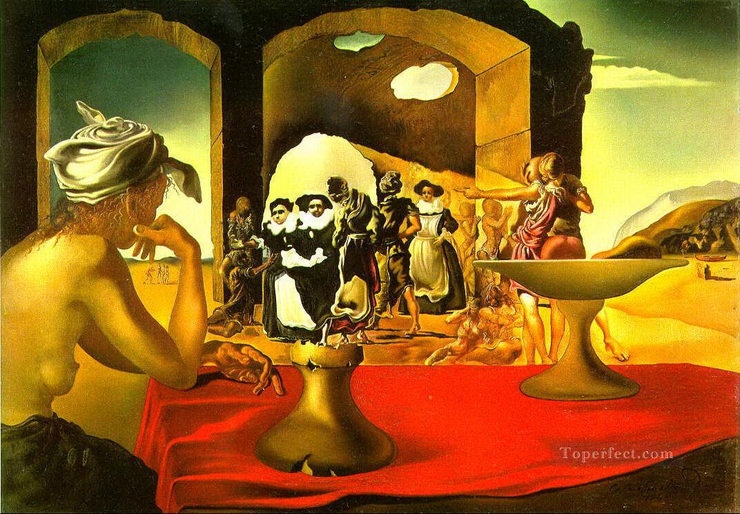Mercado de esclavos con el busto desaparecido del surrealismo de Voltaire Pintura al óleo